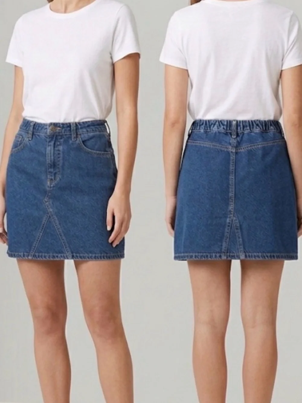 Women’s Classic Medium Wash Blue Denim Skirt Casual A-Line Size 14 Stretch